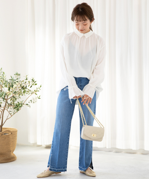 SLOBE IENA(スローブイエナ)の「《WEB限定/追加》ドビースモールカラーブラウス◆(シャツ/ブラウス・レディース・ホワイト/ブラック・FREE)」の22枚目の写真
