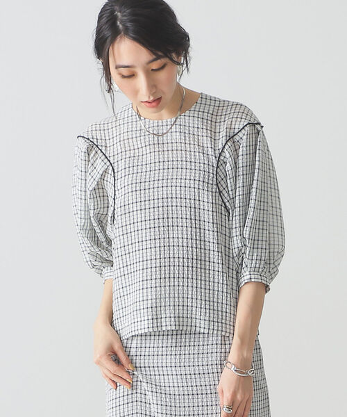 BEAMS LIGHTS（ビームスライツ）の「BEAMS LIGHTS / シアサッカー チェック ブラウス（シャツ/ブラウス・レディース・ミント/オフホワイト・ONE SIZE）」の19枚目の写真