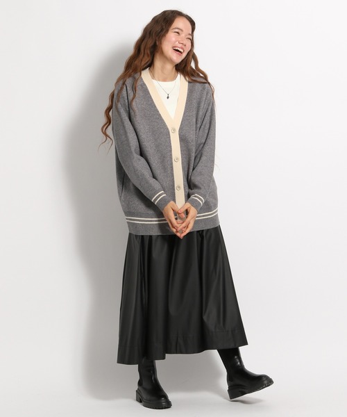 niko and...（ニコアンド）の「配色ラインミドル丈カーディガン（カーディガン/ボレロ・レディース・ブラック/グレー/オレンジ/グリーン・FREE）」の18枚目の写真