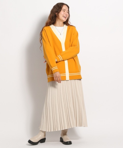 niko and...（ニコアンド）の「配色ラインミドル丈カーディガン（カーディガン/ボレロ・レディース・ブラック/グレー/オレンジ/グリーン・FREE）」の7枚目の写真