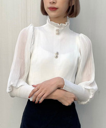 【titty&Co.PETIT】シフォンスリーブダブルボタンニットトップス