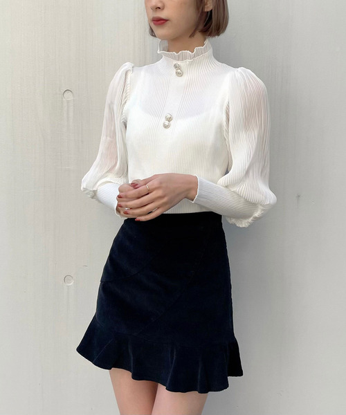 titty＆Co. PETIT（ティティアンドコープティ）の「【titty&Co.PETIT】シフォンスリーブダブルボタンニットトップス（ニット/セーター・レディース・ホワイト/ブラック/ベージュ・FREE）」の9枚目の写真