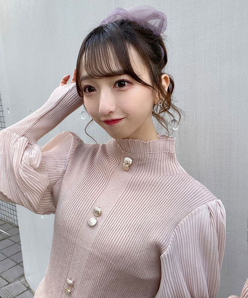 titty＆Co. PETIT（ティティアンドコープティ）の「【titty&Co.PETIT】シフォンスリーブダブルボタンニットトップス（ニット/セーター・レディース・ホワイト/ブラック/ベージュ・FREE）」の7枚目の写真