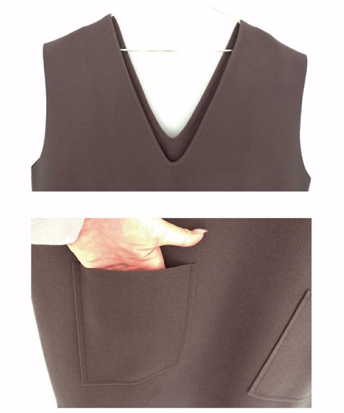 M y u（ミュー）の「前ポケットミニ丈ベストロングワンピース（ワンピース・レディース・チャコールグレー/ブラック・FREE）」の12枚目の写真