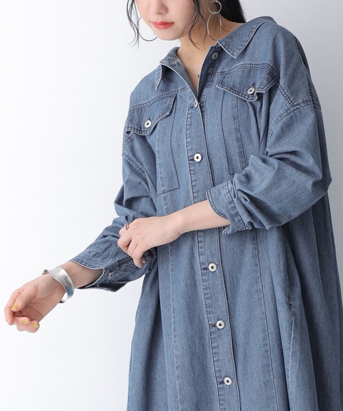 osharewalker（オシャレウォーカー）の「【廃盤】『バックタックデニムシャツワンピース』（シャツワンピース・レディース・ブルー/ブラック・FREE）」の2枚目の写真