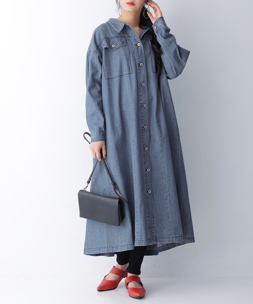 osharewalker（オシャレウォーカー）の「【廃盤】『バックタックデニムシャツワンピース』（シャツワンピース・レディース・ブルー/ブラック・FREE）」の22枚目の写真