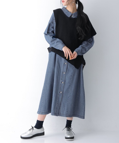 osharewalker（オシャレウォーカー）の「【廃盤】『バックタックデニムシャツワンピース』（シャツワンピース・レディース・ブルー/ブラック・FREE）」の19枚目の写真