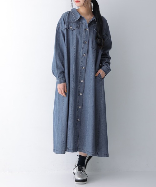 osharewalker（オシャレウォーカー）の「【廃盤】『バックタックデニムシャツワンピース』（シャツワンピース・レディース・ブルー/ブラック・FREE）」の16枚目の写真