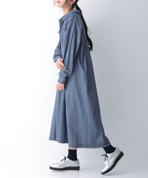osharewalker（オシャレウォーカー）の「【廃盤】『バックタックデニムシャツワンピース』（シャツワンピース・レディース・ブルー/ブラック・FREE）」の17枚目の写真