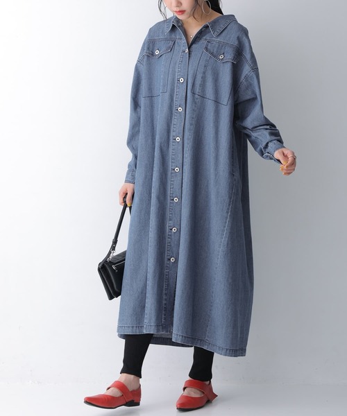 osharewalker（オシャレウォーカー）の「【廃盤】『バックタックデニムシャツワンピース』（シャツワンピース・レディース・ブルー/ブラック・FREE）」の21枚目の写真
