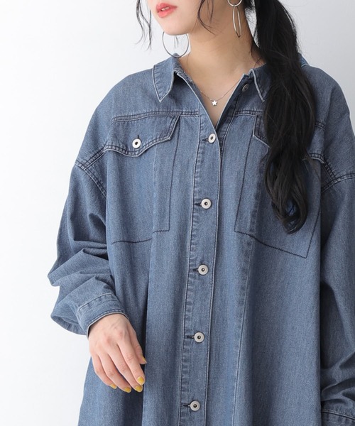 osharewalker（オシャレウォーカー）の「【廃盤】『バックタックデニムシャツワンピース』（シャツワンピース・レディース・ブルー/ブラック・FREE）」の13枚目の写真