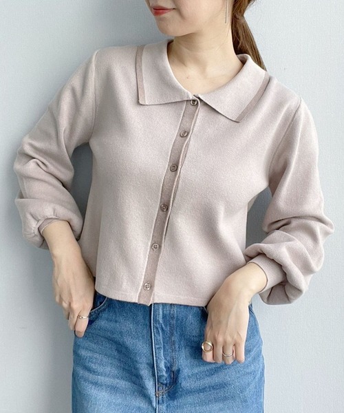 mysty woman(ミスティウーマン)の「衿つき配色カーディガン 272998(ニット/セーター・レディース・ブラック/オフホワイト/イエロー/ライトベージュ・FREE)」の4枚目の写真