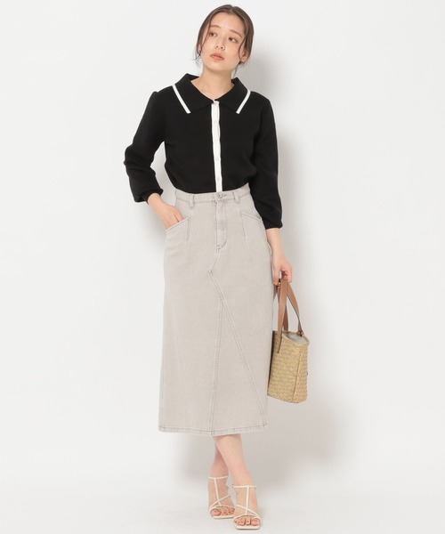 mysty woman(ミスティウーマン)の「衿つき配色カーディガン 272998(ニット/セーター・レディース・ブラック/オフホワイト/イエロー/ライトベージュ・FREE)」の11枚目の写真