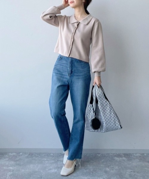 mysty woman(ミスティウーマン)の「衿つき配色カーディガン 272998(ニット/セーター・レディース・ブラック/オフホワイト/イエロー/ライトベージュ・FREE)」の20枚目の写真