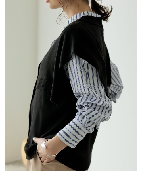 Re:EDIT(リエディ)の「ケープライクニットベスト(ベスト・レディース・ベージュ/ブラック/グリーン・LARGE/MEDIUM)」の9枚目の写真