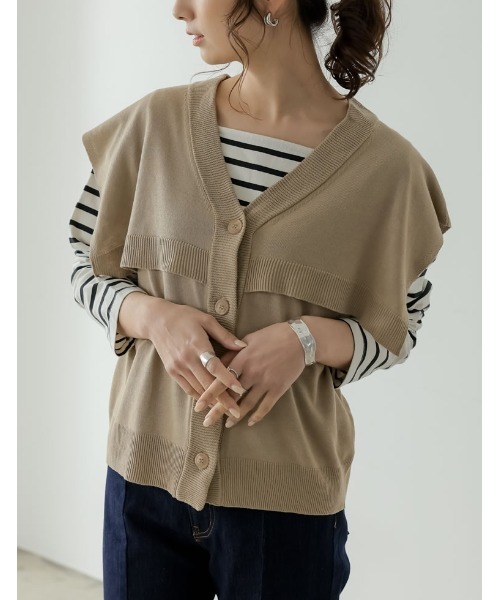 Re:EDIT(リエディ)の「ケープライクニットベスト(ベスト・レディース・ベージュ/ブラック/グリーン・LARGE/MEDIUM)」の13枚目の写真