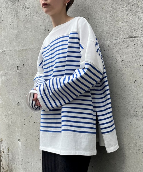 CIAOPANIC（チャオパニック）の「プレーティングバスクボーダーTシャツ（Tシャツ/カットソー・レディース・グリーン/パープル/イエロー/ブルー・FREE）」の5枚目の写真