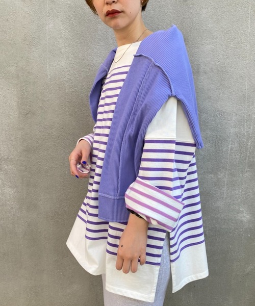 CIAOPANIC（チャオパニック）の「プレーティングバスクボーダーTシャツ（Tシャツ/カットソー・レディース・グリーン/パープル/イエロー/ブルー・FREE）」の15枚目の写真