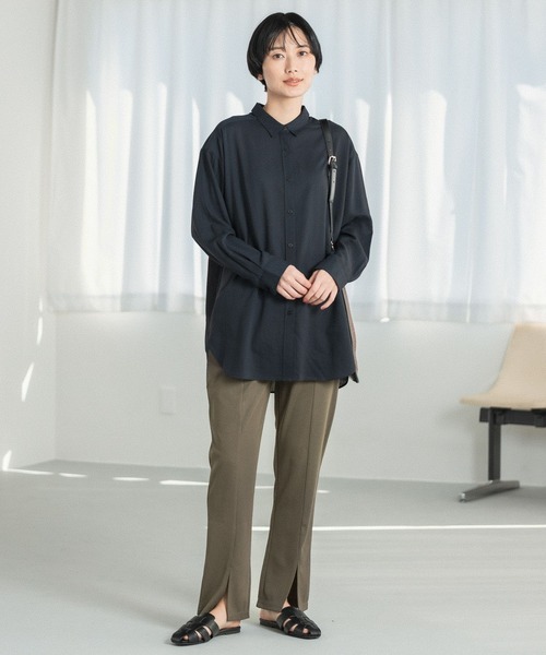 LEPSIM（レプシィム）の「リネンブレンドオーバーシャツ　255382（シャツ/ブラウス・レディース・ネイビー/オフホワイト/パープル/イエロー/オレンジ・FREE）」の9枚目の写真