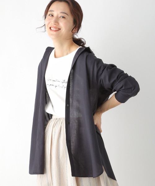 LEPSIM（レプシィム）の「リネンブレンドオーバーシャツ　255382（シャツ/ブラウス・レディース・ネイビー/オフホワイト/パープル/イエロー/オレンジ・FREE）」の10枚目の写真