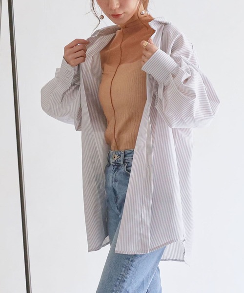Thevon(ゼボン)の「ストライプBIGシャツ(シャツ/ブラウス・レディース・ベージュ/ブルー/グリーン/ピンク・FREE)」の19枚目の写真