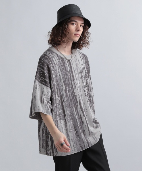 HARE（ハレ）の「アブストラクトニットプルオーバーSS(HARE)（ニット/セーター・メンズ・ブラック/グレー/ブルー・SMALL/MEDIUM）」の4枚目の写真