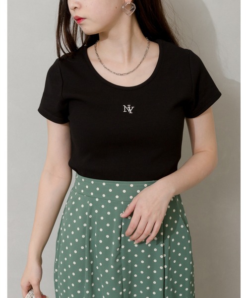 SpRay(スプレイ)の「刺繍リブチビTシャツ(Tシャツ/カットソー・レディース・ブラック/オフホワイト/ホワイト×ブラック/ホワイト系その他・FREE)」の4枚目の写真
