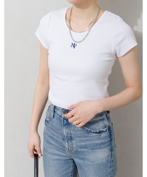 SpRay(スプレイ)の「刺繍リブチビTシャツ(Tシャツ/カットソー・レディース・ブラック/オフホワイト/ホワイト×ブラック/ホワイト系その他・FREE)」の6枚目の写真