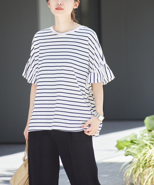 JOURNAL STANDARD（ジャーナルスタンダード）の「ギャザースリーブポンチョTee（Tシャツ/カットソー・レディース・ホワイト/ネイビー系1/ブラック/パープル系その他3・FREE）」の14枚目の写真