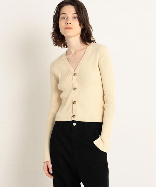 TOMORROWLAND （トゥモローランド）の「コットンリブ Vネックショートカーディガン（カーディガン/ボレロ・レディース・ライトブルー/ネイビー/イエロー/ライトベージュ/ブルー系その他4・S）」の2枚目の写真