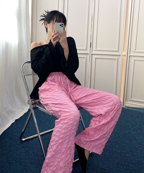 me+em select(ミームセレクト)の「ぽこぽこエンボスワイドイージーパンツ【韓国製】(その他パンツ・レディース・ブラック/ピンク/ブルー・FREE)」の19枚目の写真