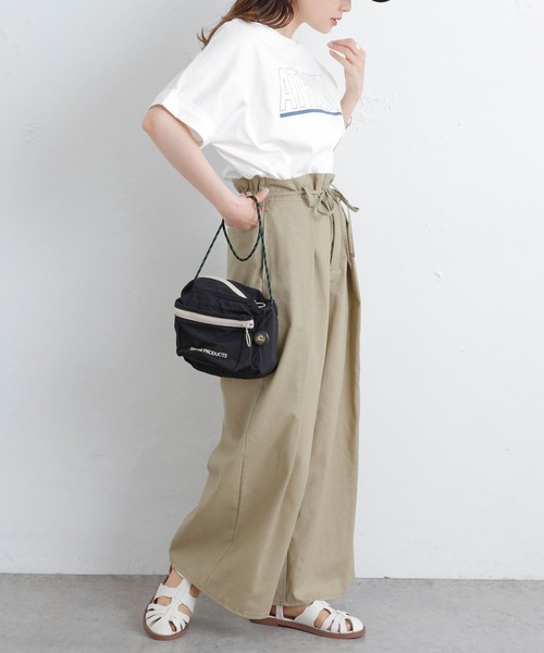 ピュアルセシン　ブラウン ワイドパンツ ベルト付き チノ素材 ピュアルセシン ブラウン ワイドパンツ ベルト付き チノ素材