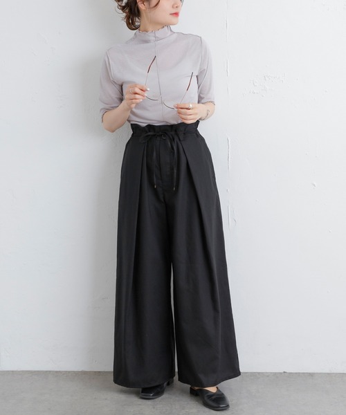 ピュアルセシン　ブラウン ワイドパンツ ベルト付き チノ素材 ピュアルセシン ブラウン ワイドパンツ ベルト付き チノ素材
