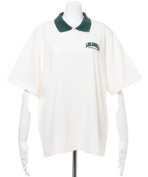 INGNI(イング)の「BACKカレッジロゴポロ襟トップス(Tシャツ/カットソー・レディース・ネイビー/グリーン/ホワイト×グリーン・M)」の4枚目の写真
