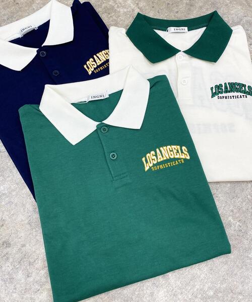 INGNI(イング)の「BACKカレッジロゴポロ襟トップス(Tシャツ/カットソー・レディース・ネイビー/グリーン/ホワイト×グリーン・M)」の13枚目の写真