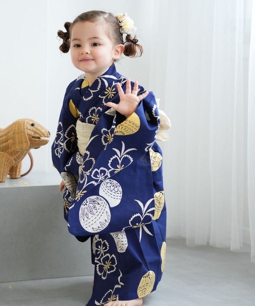 utatane(ウタタネ)の「キッズ浴衣3点セット 女の子 utatane×注染工房 kids 日本製注染(浴衣・キッズ・ネイビー・100cm/110cm/120cm/130cm)」の2枚目の写真