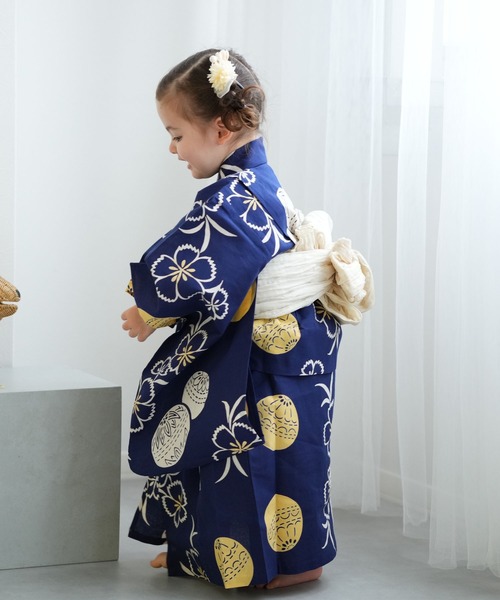 utatane(ウタタネ)の「キッズ浴衣3点セット 女の子 utatane×注染工房 kids 日本製注染(浴衣・キッズ・ネイビー・100cm/110cm/120cm/130cm)」の3枚目の写真