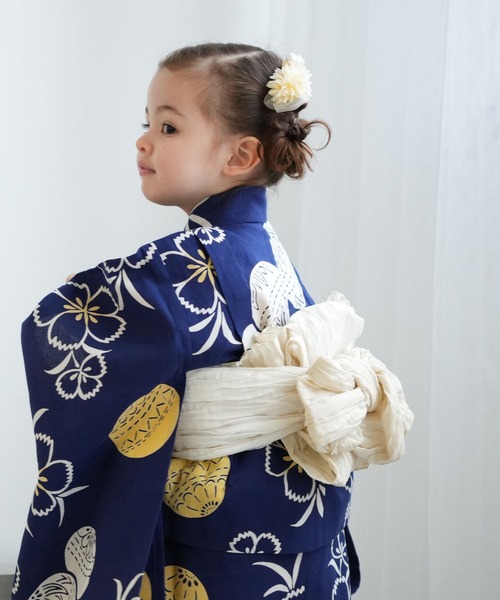 utatane(ウタタネ)の「キッズ浴衣3点セット 女の子 utatane×注染工房 kids 日本製注染(浴衣・キッズ・ネイビー・100cm/110cm/120cm/130cm)」の6枚目の写真