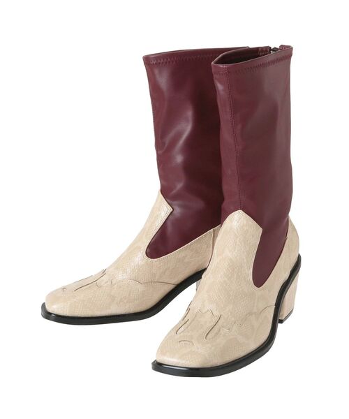 jouetie(ジュエティ)の「スクエアトゥウエスタンブーツ(ブーツ・レディース・ブラック/アイボリー・M/L)」の4枚目の写真