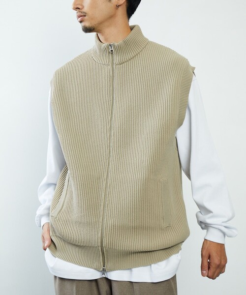 FREAK'S STORE（フリークスストア）の「FREAK'S STORE/フリークスストア 【洗えるニット】畔編み ジップニットベスト/ニットベスト/ドライバーズベスト（ベスト・メンズ・ネイビー/ブラック/ベージュ・LARGE/MEDIUM）」の11枚目の写真