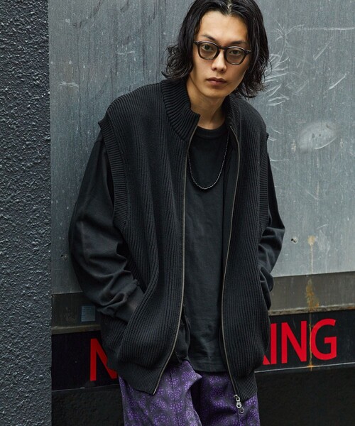 FREAK'S STORE（フリークスストア）の「FREAK'S STORE/フリークスストア 【洗えるニット】畔編み ジップニットベスト/ニットベスト/ドライバーズベスト（ベスト・メンズ・ネイビー/ブラック/ベージュ・LARGE/MEDIUM）」の10枚目の写真