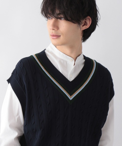 GLOBAL WORK(グローバルワーク)の「トリプルイージーニットベスト/295165(ベスト・メンズ・ホワイト/ネイビー・MEDIUM/LARGE)」の2枚目の写真