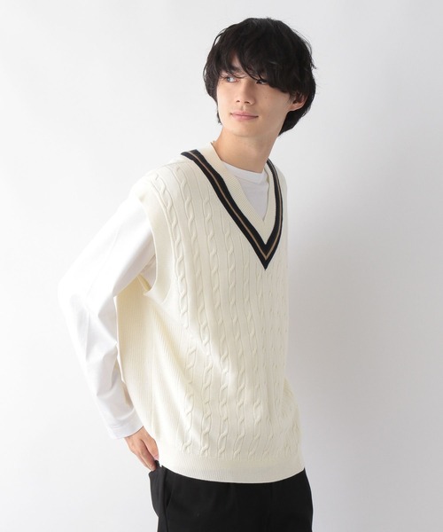 GLOBAL WORK(グローバルワーク)の「トリプルイージーニットベスト/295165(ベスト・メンズ・ホワイト/ネイビー・MEDIUM/LARGE)」の14枚目の写真