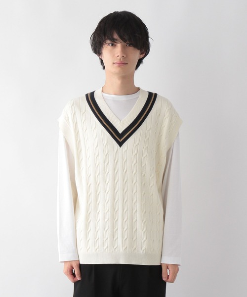 GLOBAL WORK(グローバルワーク)の「トリプルイージーニットベスト/295165(ベスト・メンズ・ホワイト/ネイビー・MEDIUM/LARGE)」の7枚目の写真