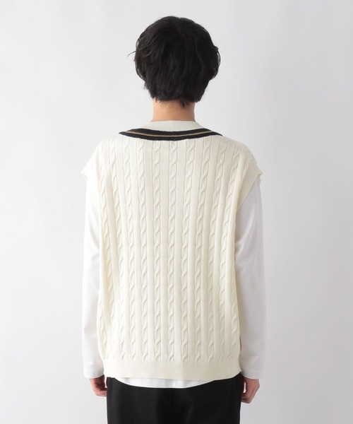 GLOBAL WORK(グローバルワーク)の「トリプルイージーニットベスト/295165(ベスト・メンズ・ホワイト/ネイビー・MEDIUM/LARGE)」の3枚目の写真