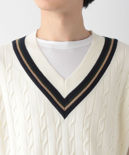 GLOBAL WORK(グローバルワーク)の「トリプルイージーニットベスト/295165(ベスト・メンズ・ホワイト/ネイビー・MEDIUM/LARGE)」の4枚目の写真