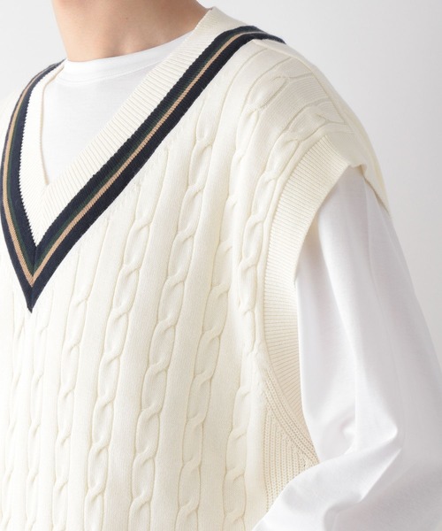 GLOBAL WORK(グローバルワーク)の「トリプルイージーニットベスト/295165(ベスト・メンズ・ホワイト/ネイビー・MEDIUM/LARGE)」の15枚目の写真