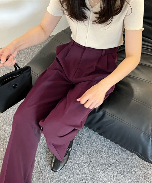 me+em select（ミームセレクト）の「※※【５色展開 ／４サイズ 】２タックセンタープレスロングスラックス（スラックス・レディース・アイボリー/ブラック/ダークベージュ/プラム/グレー・MEDIUM/X-LARGE/LARGE/SMALL/X-SMALL）」の12枚目の写真
