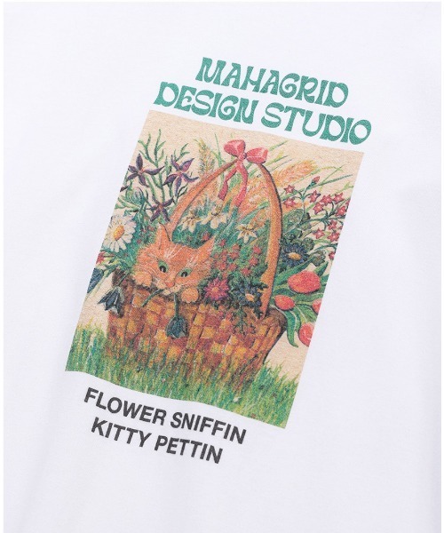 MAHAGRID(マハグリッド)の「『mahagrid/マハグリッド』FLOWER KITTY LS TEE/フラワーキティデザイン 長袖Tシャツ(Tシャツ/カットソー・レディース・ホワイト/ブラック・M/L)」の3枚目の写真
