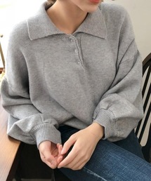 ポロニットルーズシルエットトップス